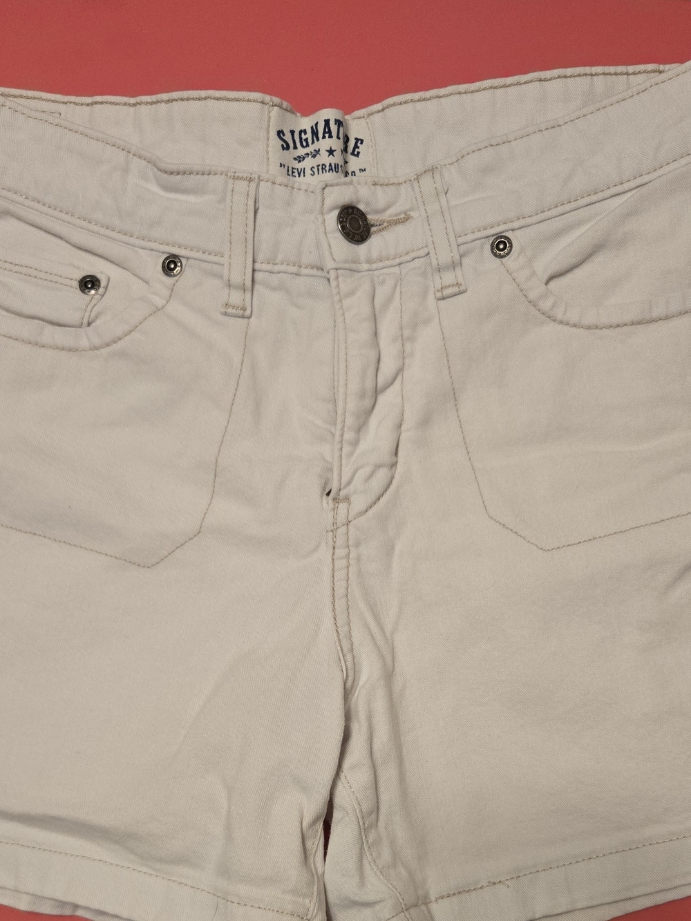 Signature by Levi Strauss Off-White Denim Shorts with Metal Hardware